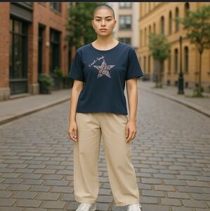 Escada Sport Black Short Sleeve Jeweled Star Top
